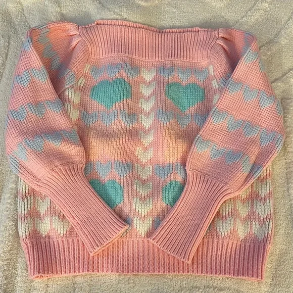 LOVESHACKFANCY Gizela Boat-Neck Intarsia Sweater size L In Great condition.